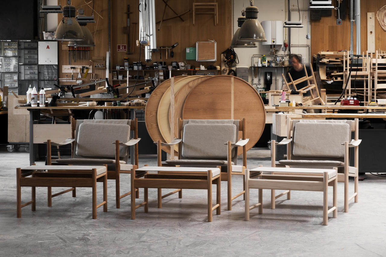 Final pieces American red oak cherry and maple chair and stool Brdr Kru #ger workshop credit Norm Architects Easy Resize com